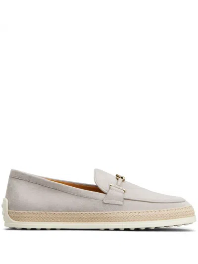 Tod's Suede Leather Loafers In Grey