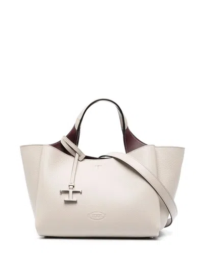 Tod's Logo Plaque Top Handle Bag In White