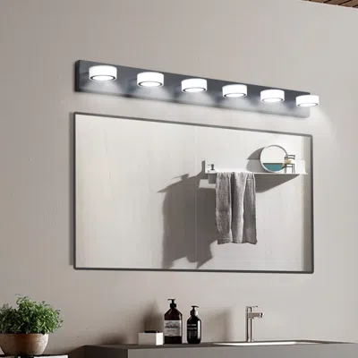 Simplie Fun Led Modern Black 6-light Vanity Lights Fixtures Over Mirror Bath Wall Lighting In Metallic