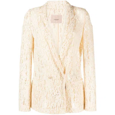 Twinset Embroidered Jacket In Beige