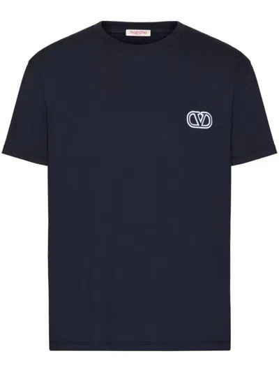 Valentino Vlogo Cotton T-shirt In Blue