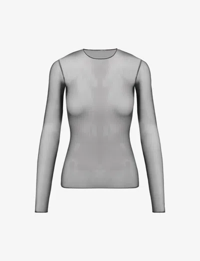 Commando Chic Mesh Long Sleeve Tee In Black In Silver