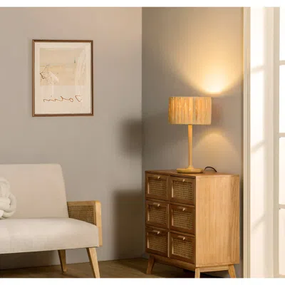 Simplie Fun Thebae Solid Wood 21.3" Table Lamp With In-line Switch Control And Grass Made-up Lampshade In Brown
