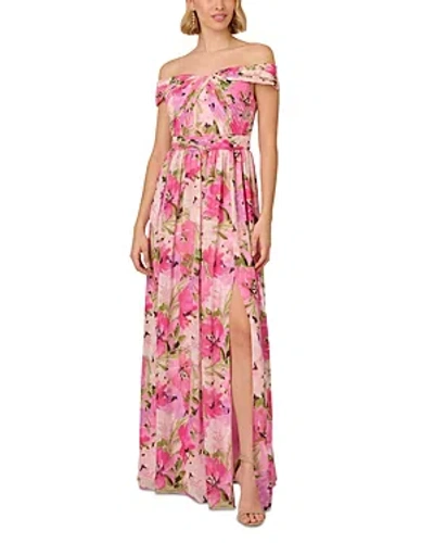 Adrianna Papell Floral Off The Shoulder Gown In Pink Multi