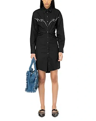 Pinko Embroidered Cotton Shirt Dress In Black  