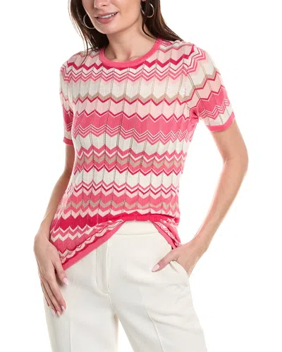 Anne Klein Chevron Cap Sleeve Sweater In Pink