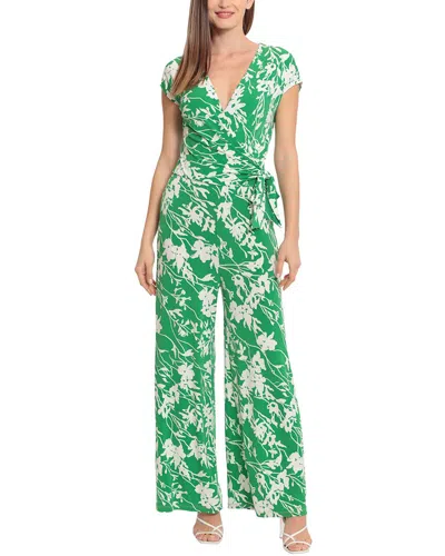 Maggy London Floral Cap Sleeve Wrap Tie Jumpsuit In Green Kelly/ Ivory