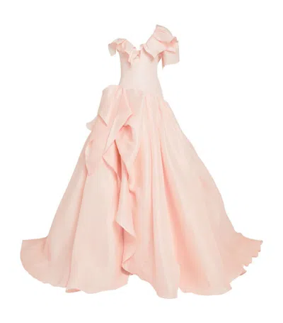 Marchesa Ruffled One-shoulder Gown In Pink