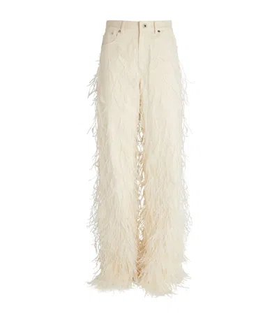 Lapointe Feather-trim Straight Jeans In Ivory