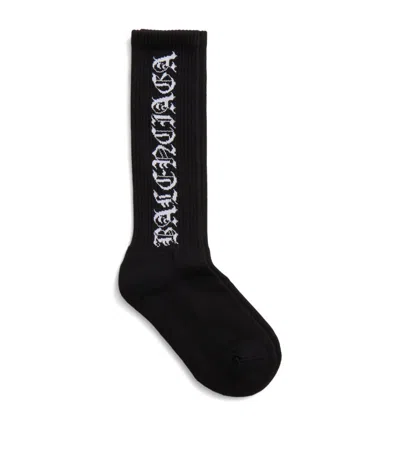Balenciaga Gothic Logo Socks In Black