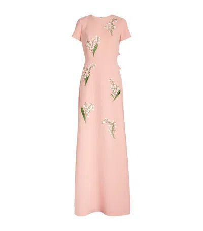 Carolina Herrera Floral-embroidered Bow Gown In Pink