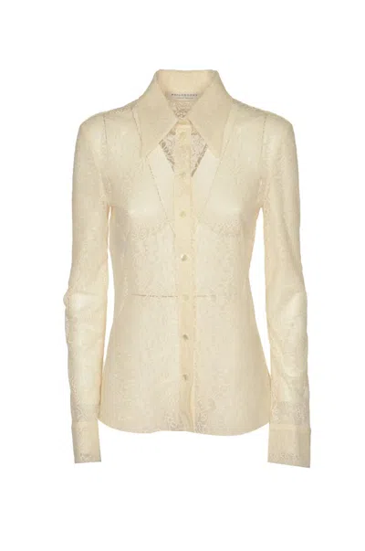 Philosophy Di Lorenzo Serafini Floral-lace Semi-sheer Buttoned Shirt In White