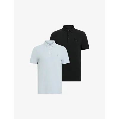 Allsaints Pack Of Two Reform Ramskull-embroidered Organic-cotton Polo Shirts In Bethel Blue/bl