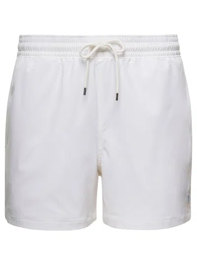 Polo Ralph Lauren White Swim Trunks With Embroidered Logo And Logo Patch In Nylon Man