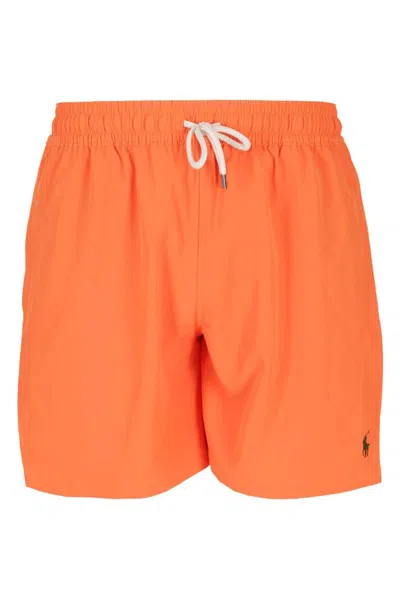 Polo Ralph Lauren Logo Patch Drawstring Swimming Shorts In Orange