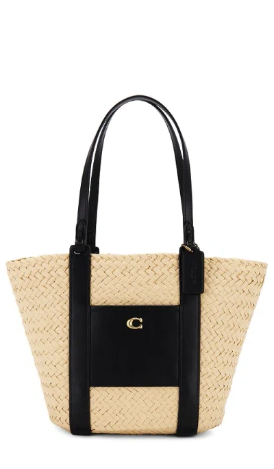 Coach Logo-patch Straw And Leather Tote Bag In B4/natural
