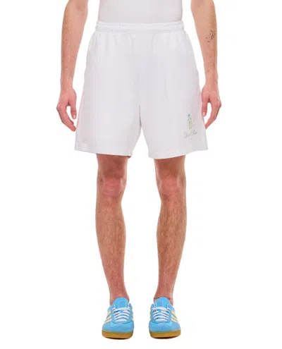 Sporty And Rich Vendome Logo-print Cotton Shorts In White