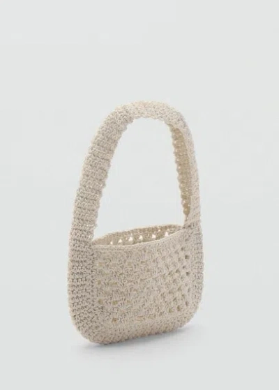 Mango Crochet Handbag Ecru In Burgundy
