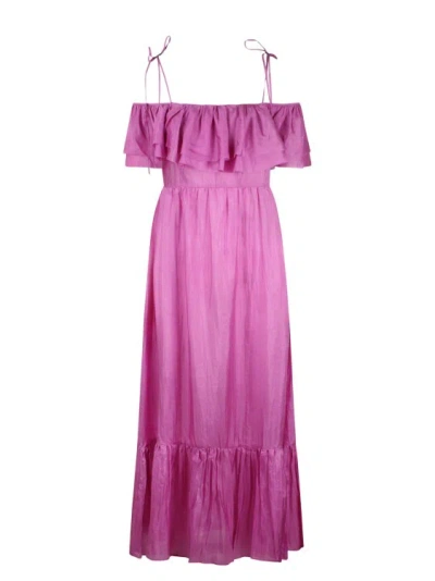 The Rose Ibiza Ruffled Silk Long Dress In Pink