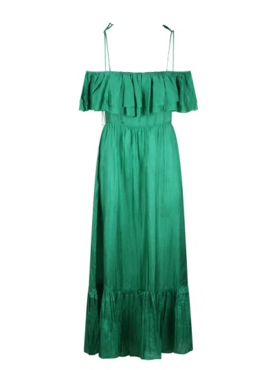 The Rose Ibiza Ruffled Silk Long Dress In Green