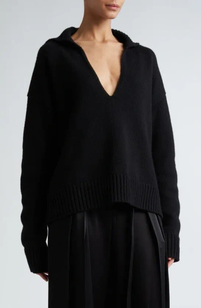 Jil Sander Oversized Cashmere V-neck Sweater In Black