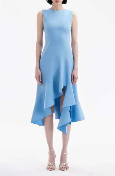 Oscar De La Renta Asymmetric-hem Stretch-wool Midi Dress In Pastel Blue