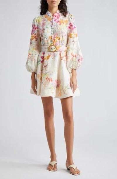 Zimmermann Natura Floral Buttoned Mini Dress In White