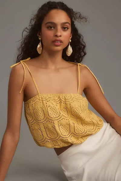 Greylin Lucy Square-neck Eyelet Crop Top In Yellow