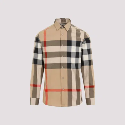 Burberry Check Motif Cotton Shirt In Nude & Neutrals