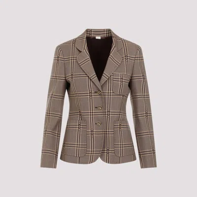 Gucci Horsebit Check Wool Jacket In Brown