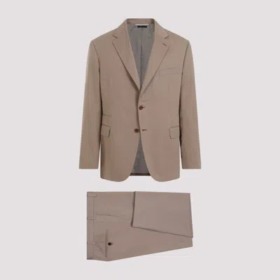 Brioni Cotton Suit In Nude & Neutrals