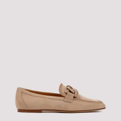 Tod's Beige Suede Leather Loafers In Gold