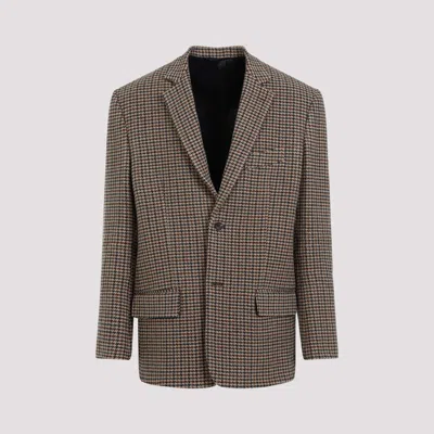 Balenciaga Beige Wool Houndstooth Jacket In Brown