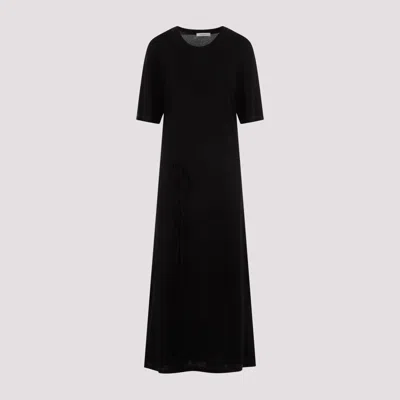 Lemaire Black Belted Ribbed Cotton T-shirt Dress