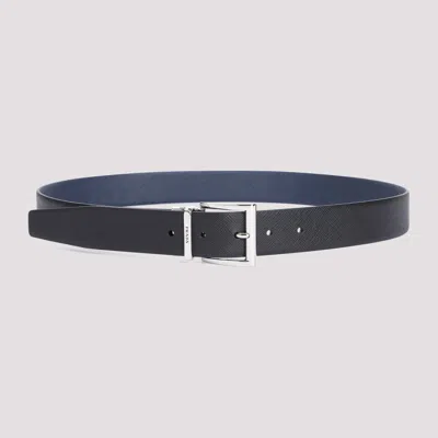 Prada Black Blue Saffiano Calf Leather Belt