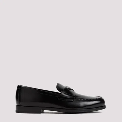 Prada Black Brushed Calf Leather Loafers