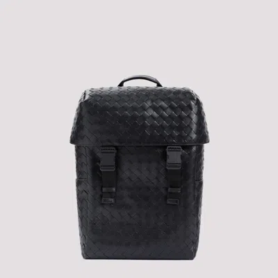 Bottega Veneta Intrecciato Flap Backpack In Black