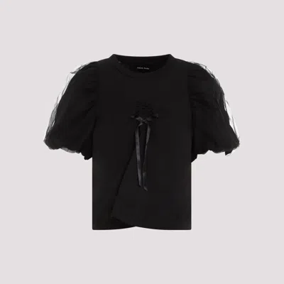 Simone Rocha Black Cotton Cropped Ruched Bow T-shirt