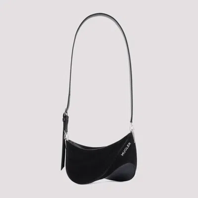 Mugler Small Denim Spiral Curve 01 Shoulder Bag In Black