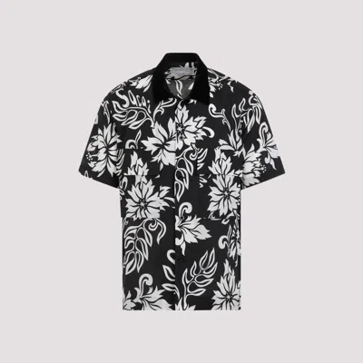Sacai Large Print Floral Print Shirt In Black