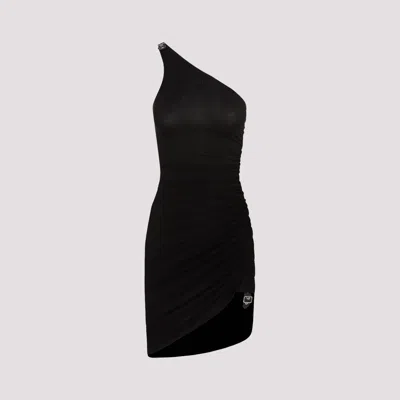 Courrèges Black Gather Crepe Viscose Mini Dress