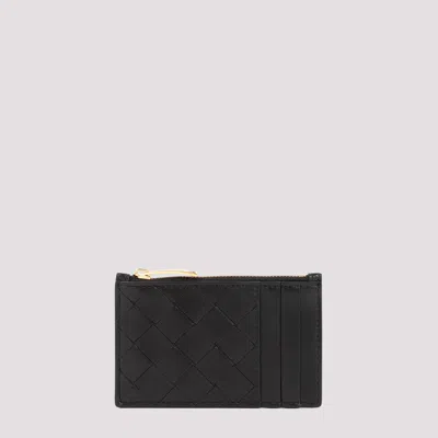 Bottega Veneta Black Gold Leather Zipped  Credit Card Case