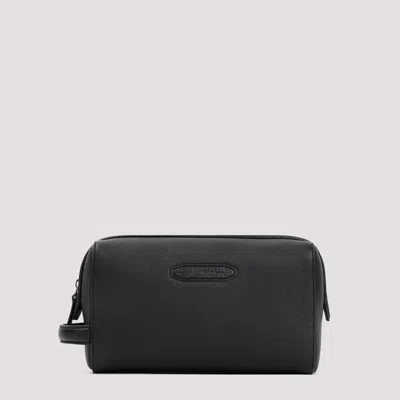 Brioni Black Grained Leather Beauty Case In Neutral