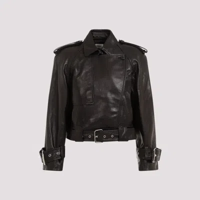 Khaite Hammond Brushed Leather Moto Jacket In Black