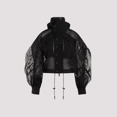 Mugler Semi-sheer Hooded Bomber Jacket In Black