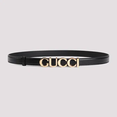 Gucci Black Leather Belt 2 Logo