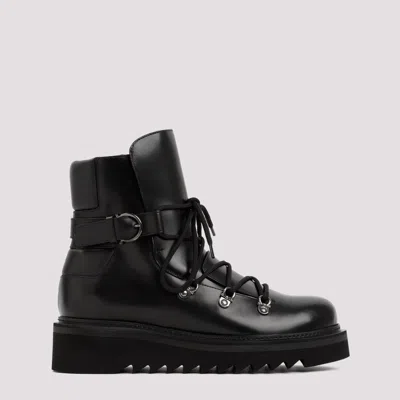 Ferragamo 20mm Elimo Leather Combat Boots In Black