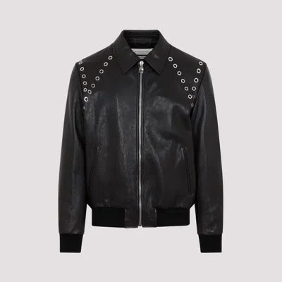 Alexander Mcqueen Eyelets Leather Jacket In Black