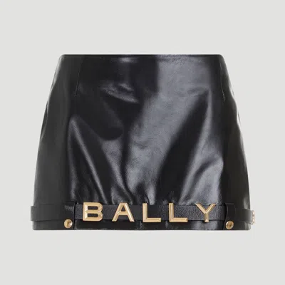 Bally Black Leather Logo Skirt