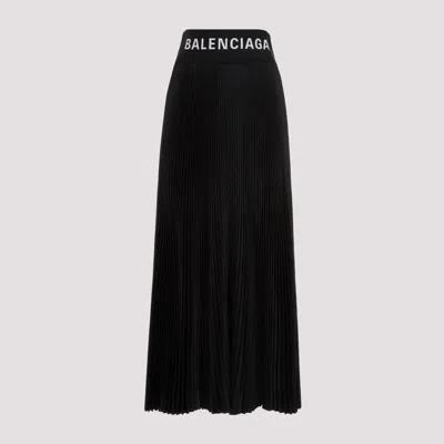 Balenciaga Black Logo Pleated Skirt